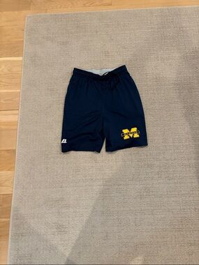Russell Athletic Navy Shorts with Yellow Michigan M Logo
